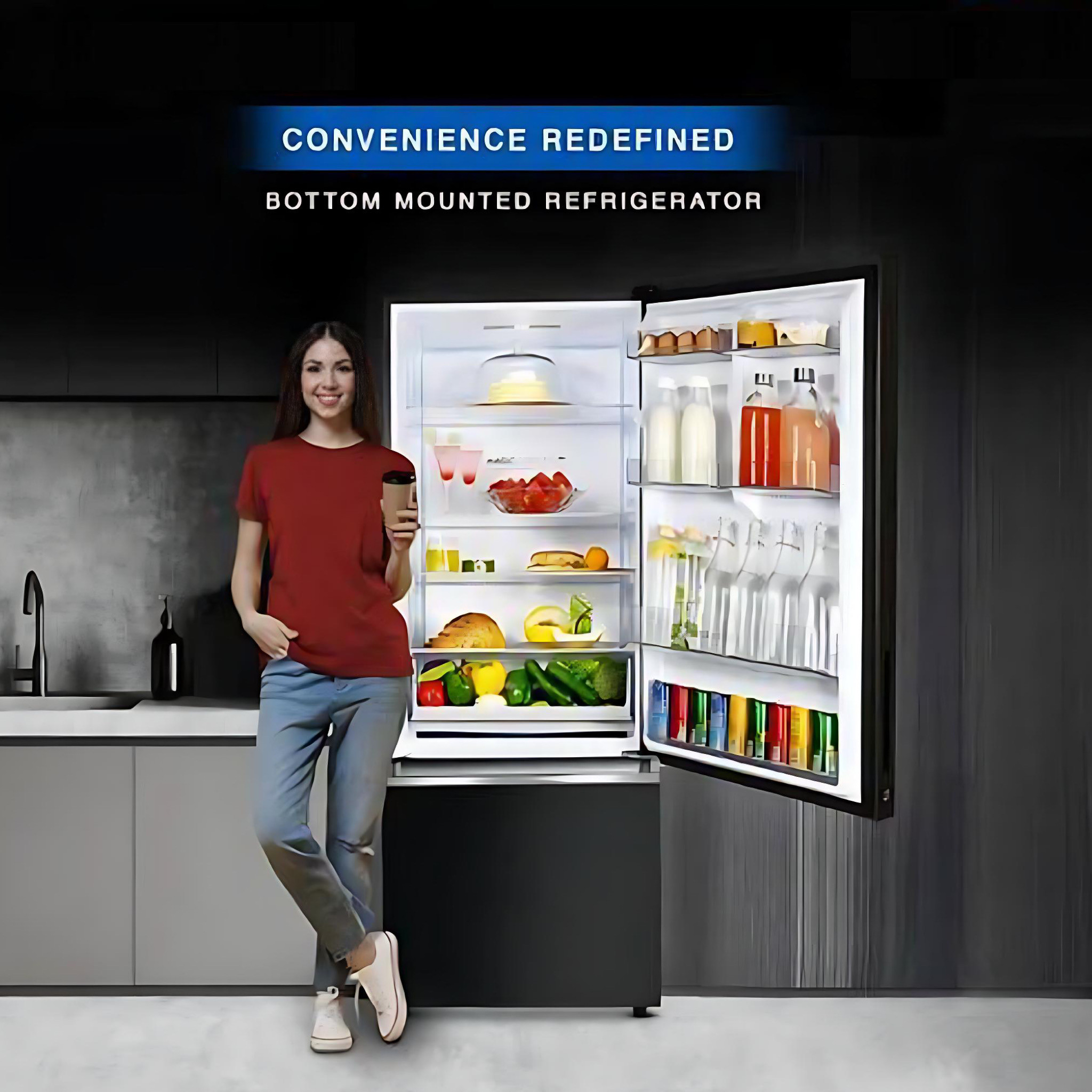 Haier 355 Ltr Triple Inverter 5 Star Frost-Free Premium Bottom Mounted Refrigerator with Digital Control Panel | Triple Inverter & Dual Fan Tech, Twist Ice Maker, Magic Cooling HRB-4053PKG-P ( Black Finish fridge ) - Image 4