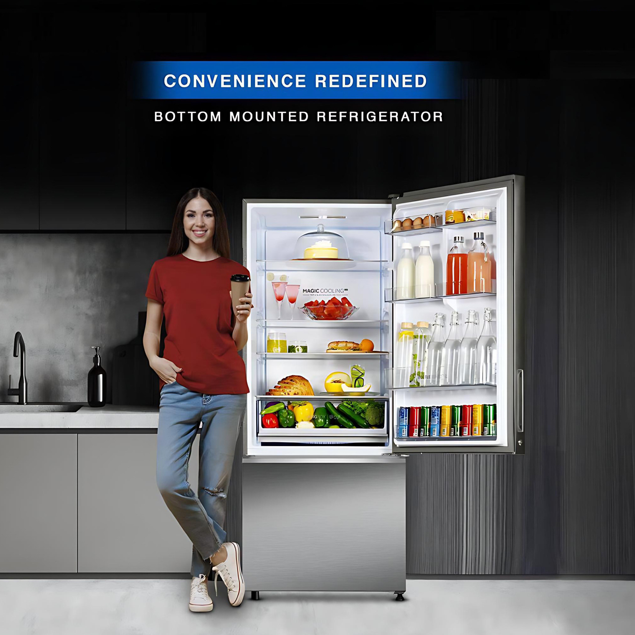 Haier 355 Ltr Triple Inverter 5 Star Frost-Free Premium Bottom Mounted Refrigerator with Digital Control Panel | Triple Inverter & Dual Fan Tech, Twist Ice Maker, Magic Cooling HRB-4053BIS-P ( Innox | Silver Finish fridge ) - Image 4