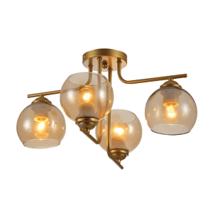 Gold 4 Lamp L shape Metal Amber Dome Glass Ceiling Light - 40W