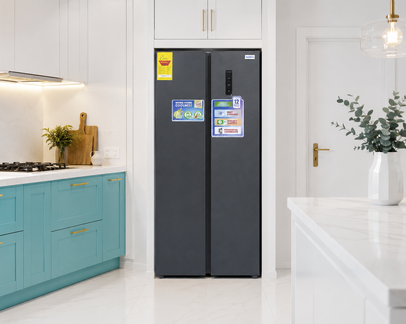 Nasco NASF2-66.1FF 400L Side-by-Side Refrigerator with Digital Panel – Grey - Image 3