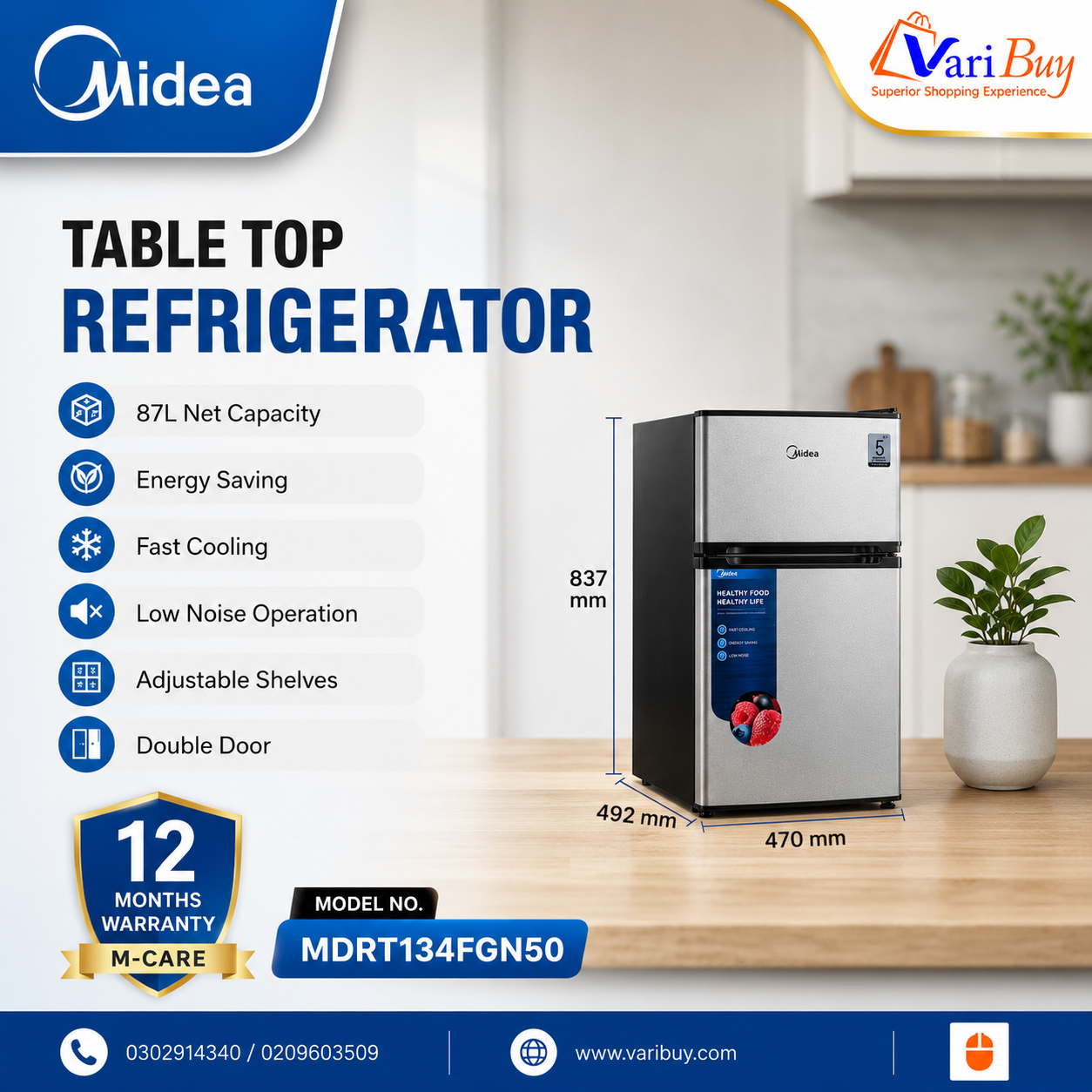 Midea 87 L DD Table Top Refrigerator - MDRT134FGN50 - Image 3