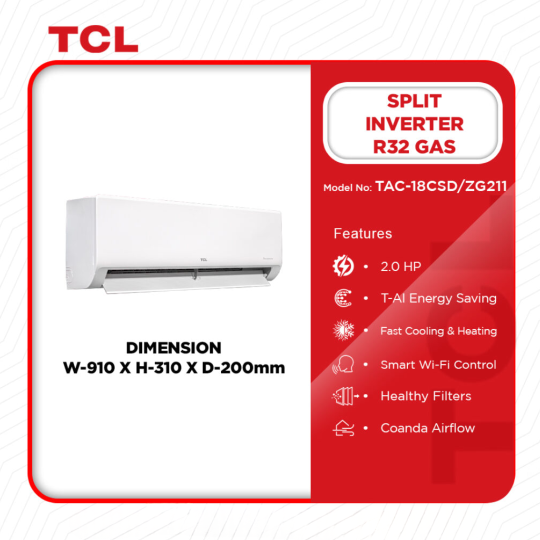TCL 2.0 HP Split On / Off R32 Gas – Silver Air Conditioner - TAC-18CSD / ZG11 - Image 2