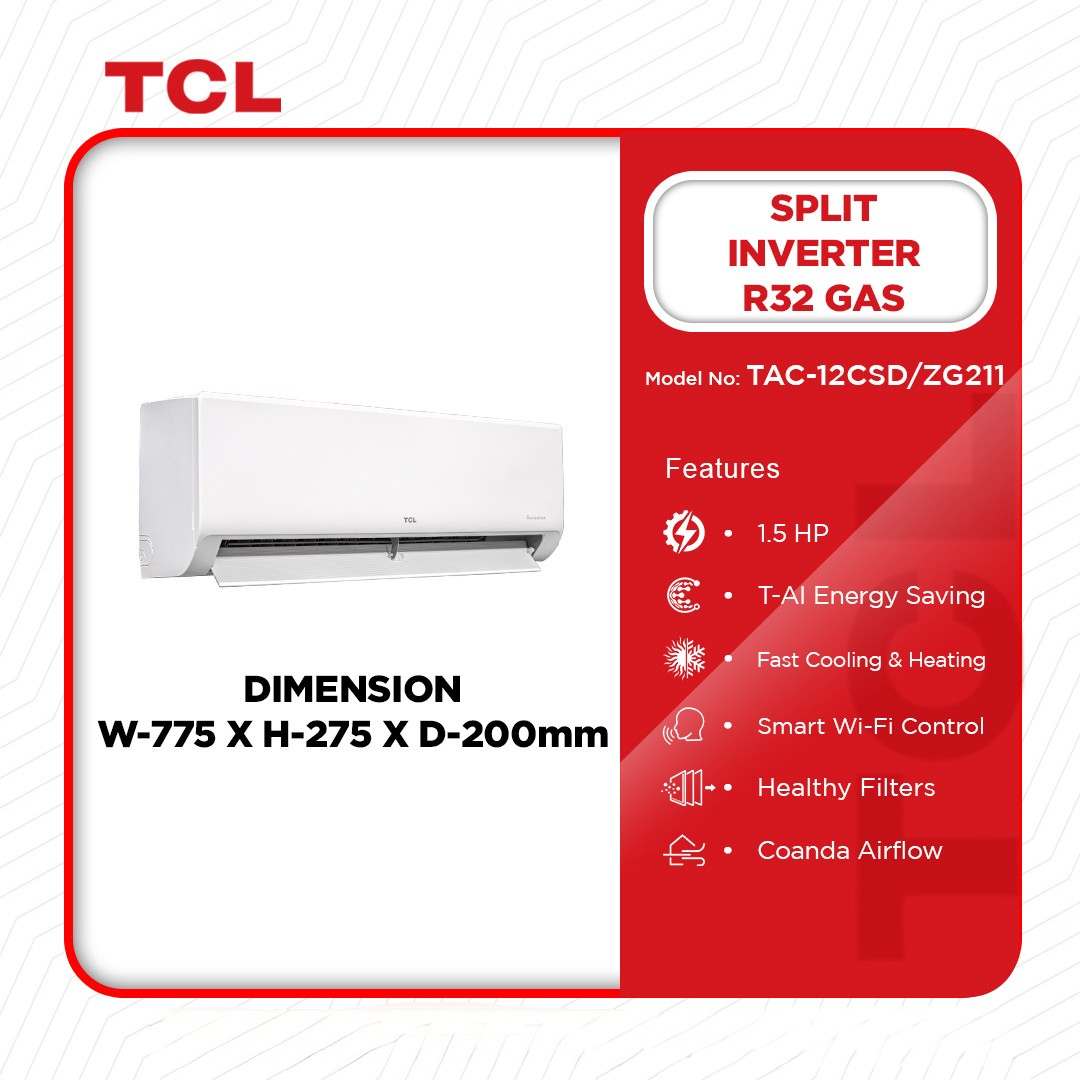 TCL 1.5 HP Split On / Off R32 Gas – Silver Air Conditioner - TAC-12CSD / ZG11 - Image 2