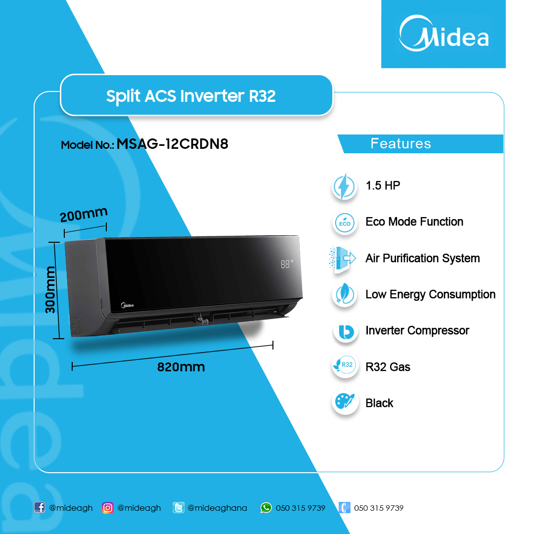 Midea 1.5 HP Split AC Inverter R32 – Black Mirror - MSAG-12CRDN8 - Image 4