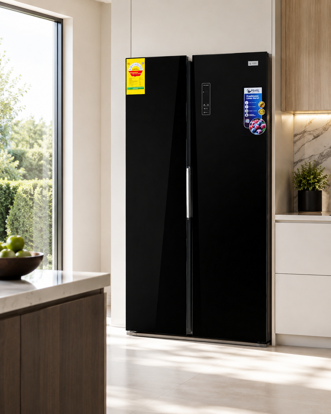 Pearl PF-640SBSBG-1A Black mirror side by side Fridge - Image 4