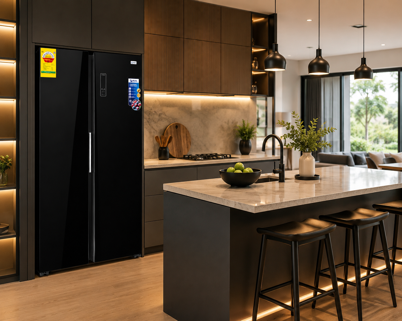 Pearl PF-640SBSBG-1A Black mirror side by side Fridge - Image 3