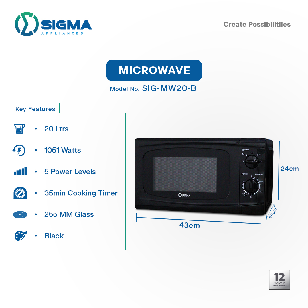 SIGMA 20LTRS SOLO MICROWAVE - SIG-MW20-B - Image 3