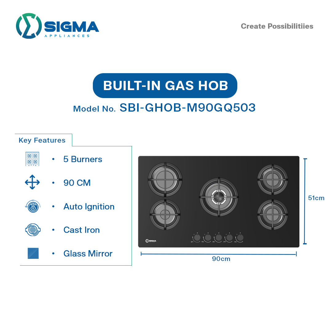 SIGMA 5 BURNER BUILT-IN GAS HOB - SBI-GHOB-M90GQ503 - Image 2