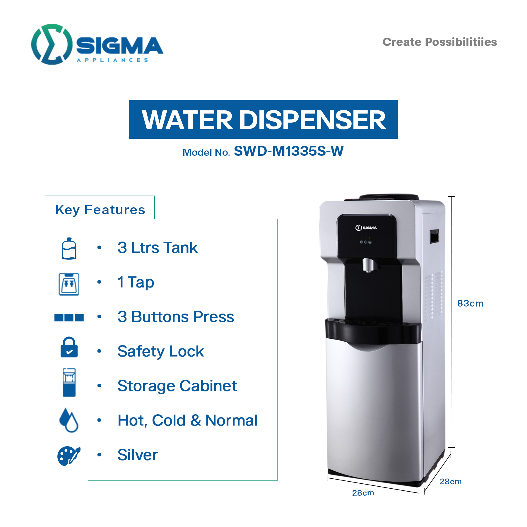 SIGMA 1 TAP WATER DISPENSER - SWD-M1335S-W - Image 2