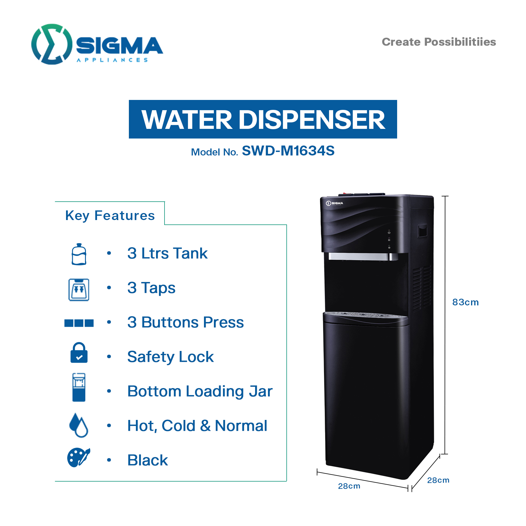 SIGMA 3 TAPS WATER DISPENSER - SWD-M1634S - Image 2