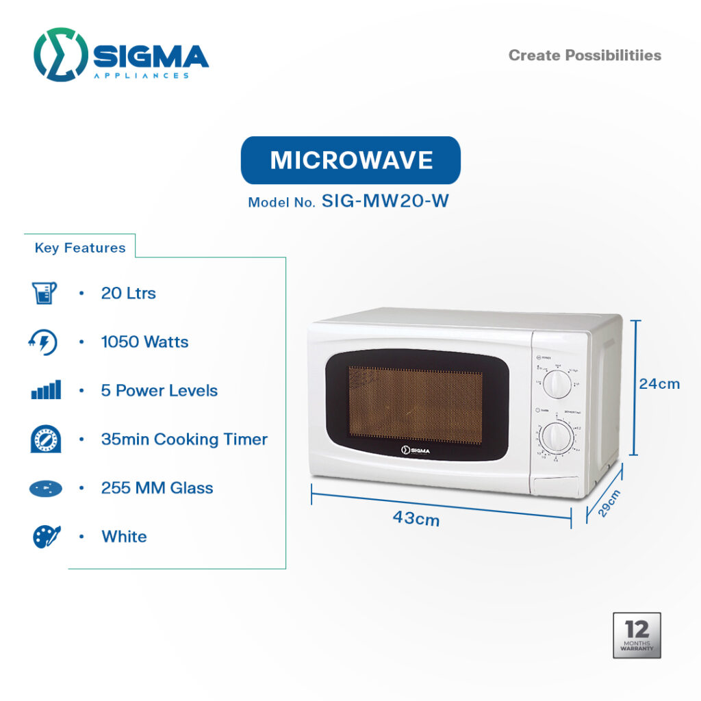 SIGMA 20LTRS SOLO MICROWAVE - SIG-MW20-W - Image 3