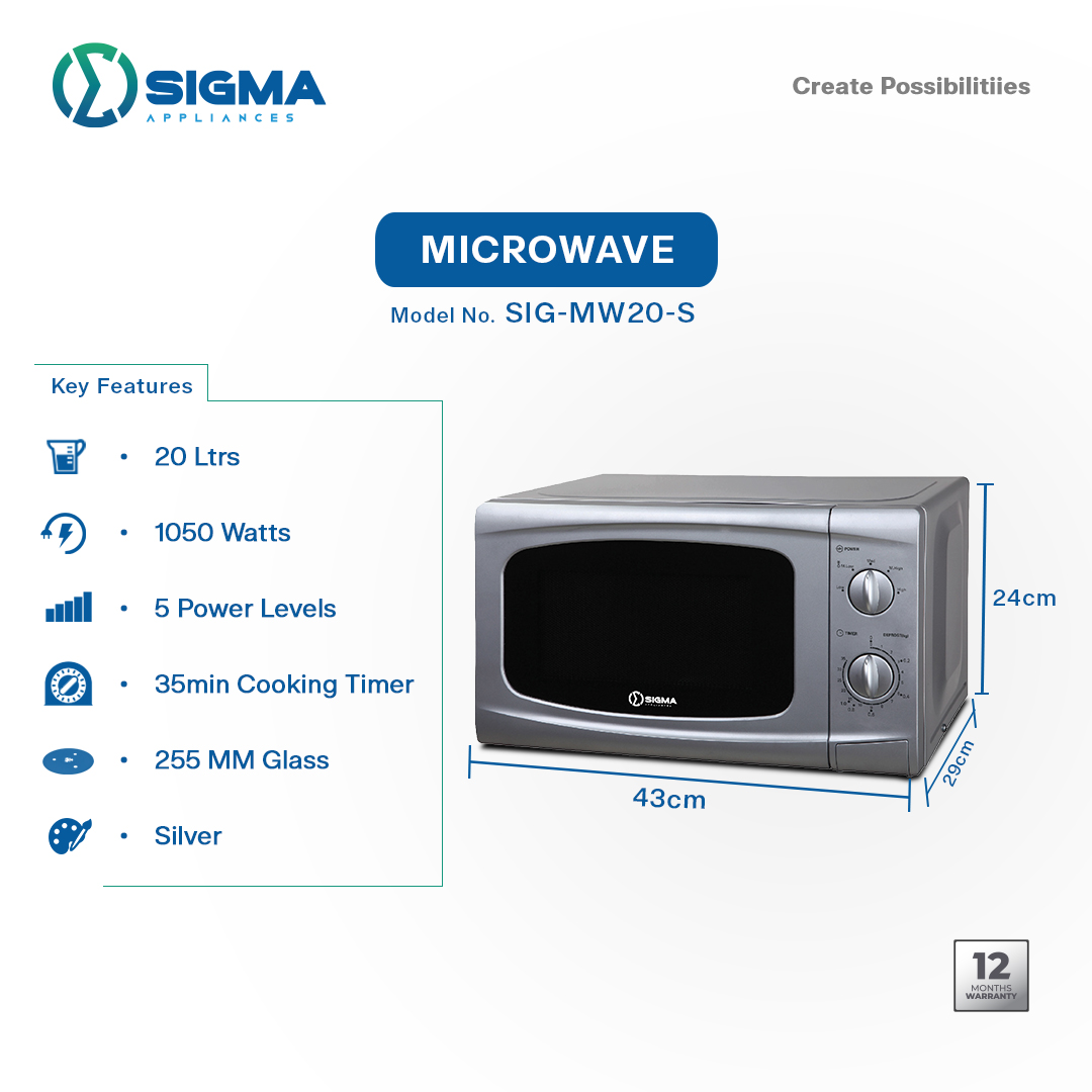 SIGMA 20LTRS SOLO MICROWAVE - SIG-MW20-S - Image 2