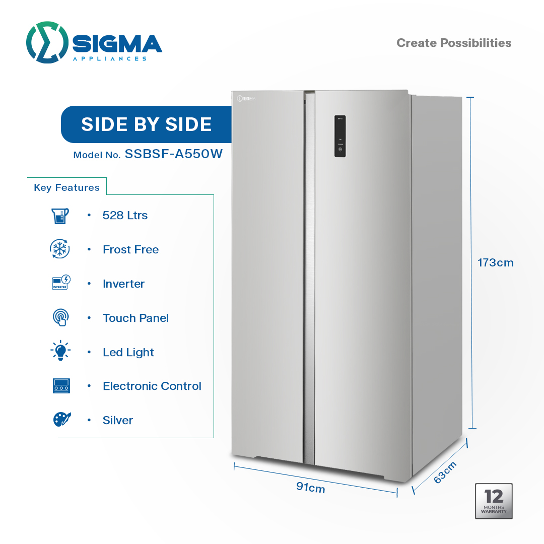 Sigma 528 LTRS SIDE-BY-SIDE Refrigerator - SSBSF-A550W - Image 2