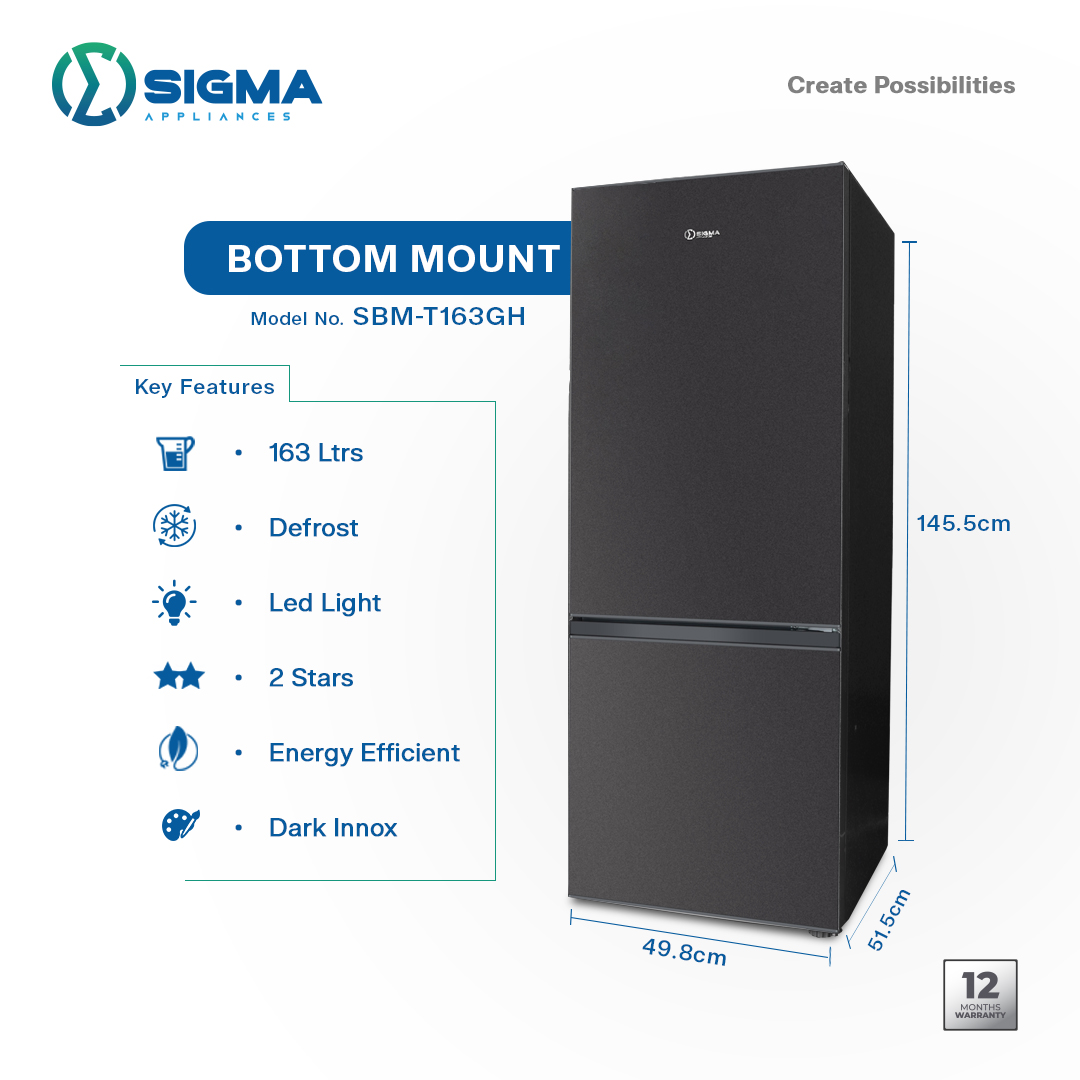 Sigma 163 LTRS BOTTOM MOUNT Refrigerator - SBM-T163GH - Image 3