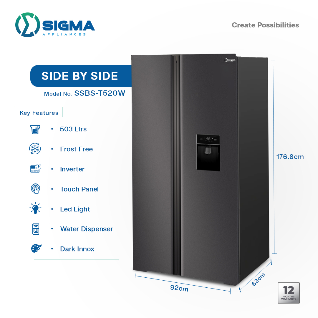 Sigma 503 LTRS SIDE-BY-SIDE Refrigerator - SSBS-T520W - Image 2