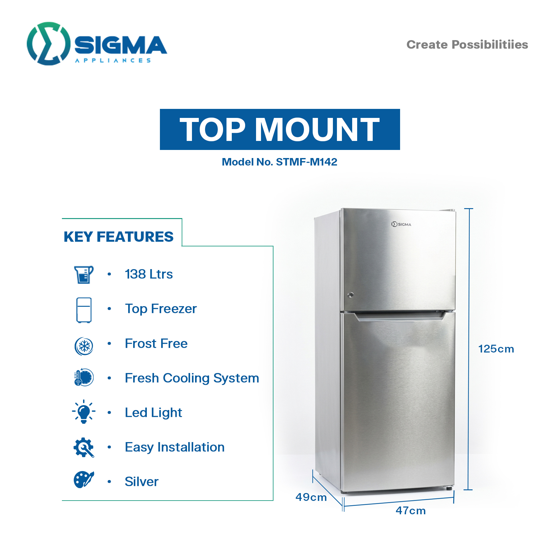 Sigma TOP MOUNT (138 LTRS) Refrigerator - STMF-M142 - Image 2