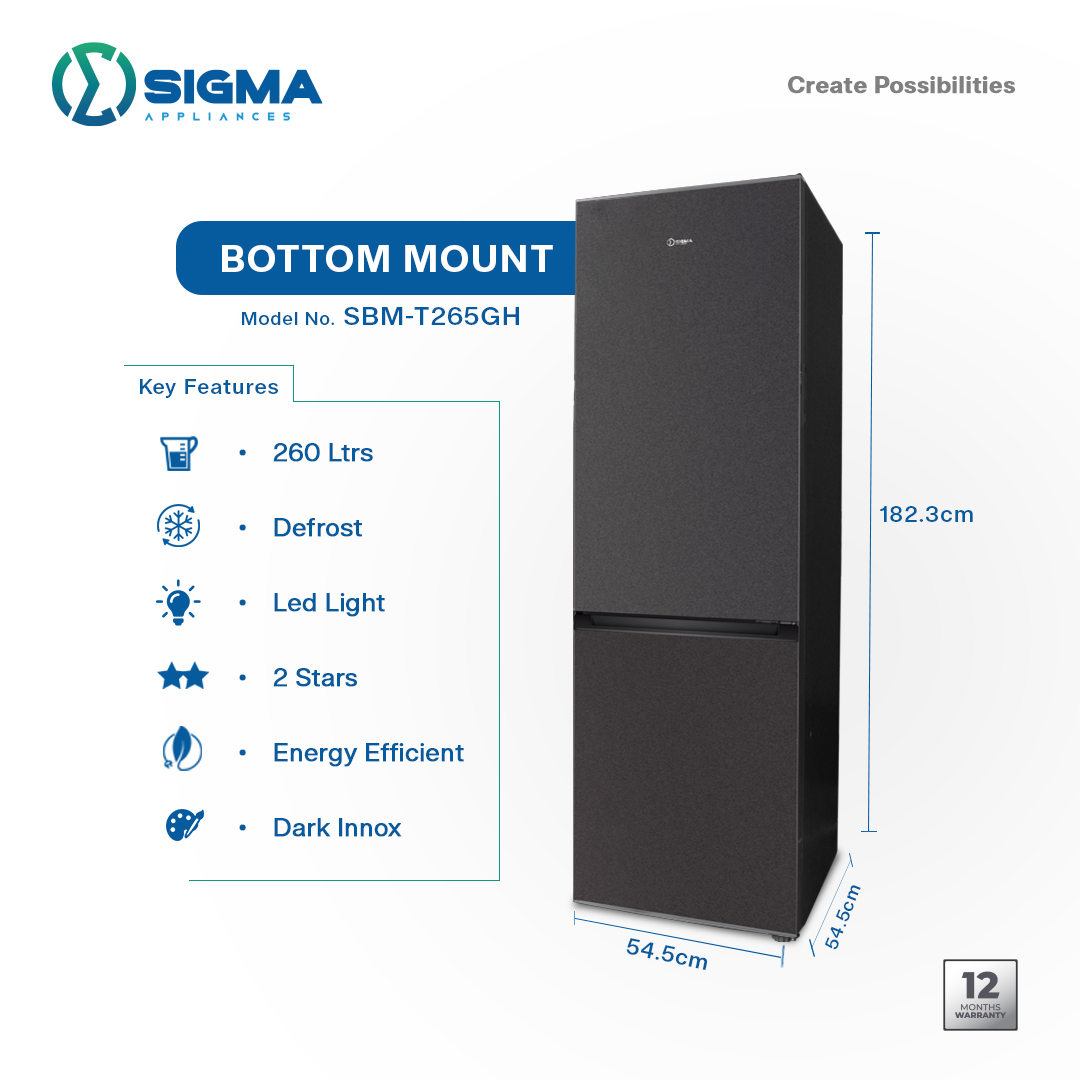 Sigma 260L Double Door Bottom Refrigerator - SBMF-T265GH - Image 4