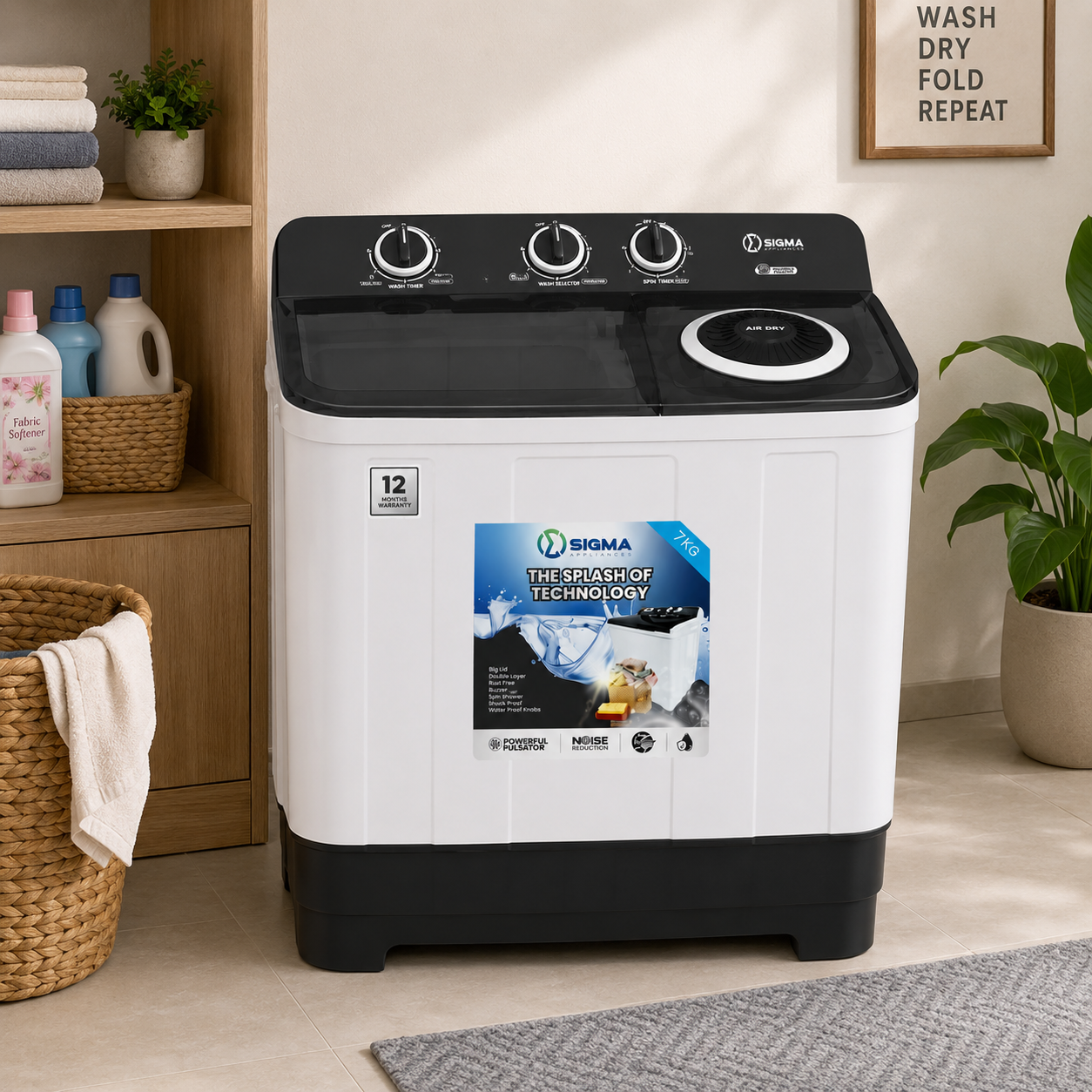 SIGMA 10KG TWIN-TOP WASHING MACHINE - SWM-TT100 - Image 4