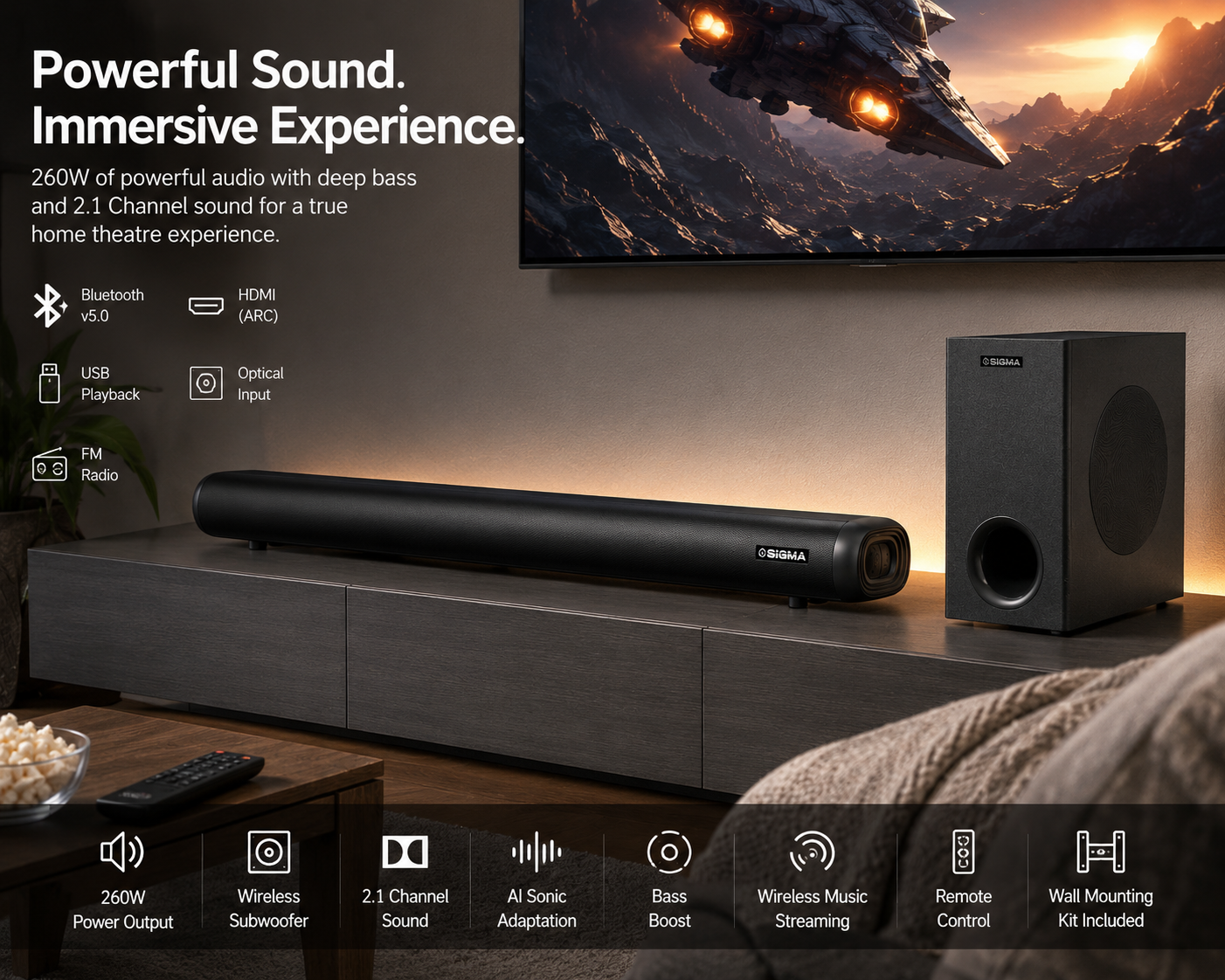 Sigma 260W SOUNDBAR Audio - SSB-LY-S259P - Image 6